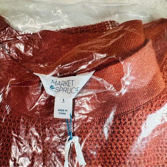 Market & Spruce Size Large Tawnee Cotton Waffle Stitch Sweater Neutral Layering - Picture 4 of 15